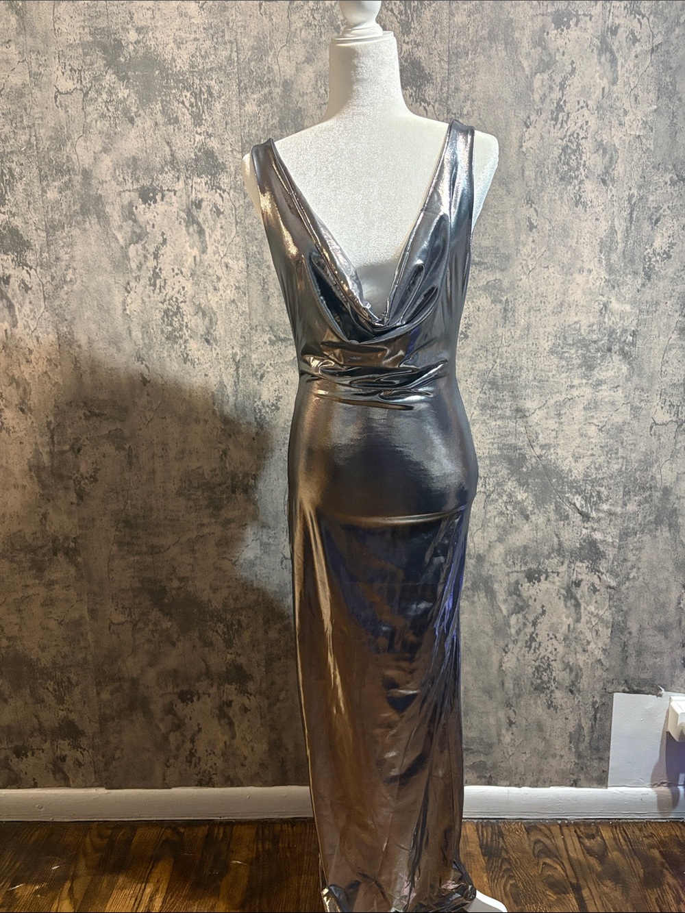 Micas metallic Shimmer Cowl-Neck Maxi Dress size S